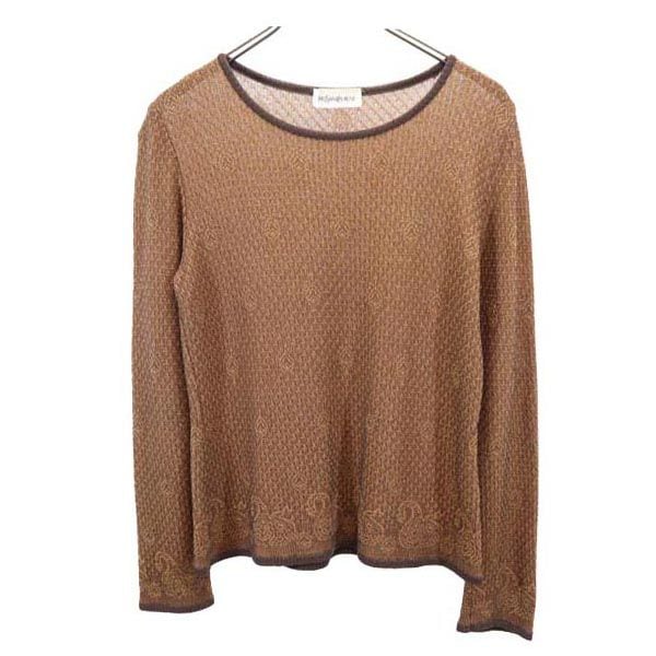 日本製 総柄 長袖 ニット M ブラウン系 セーター レディース