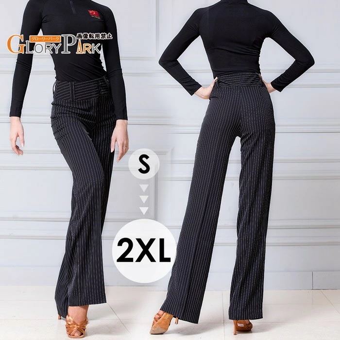 掘り出し物美脚見えストライプ柄ハイウエストワイドパンツ S～2XL レディース dm700c0c0m6