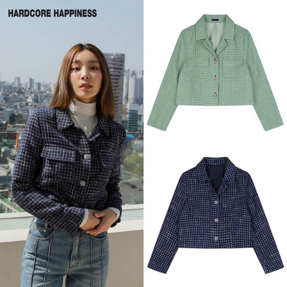 HARDCOREHAPPINESS 公式 ツイードショートジャケット クロップジャケット 韓国正規品