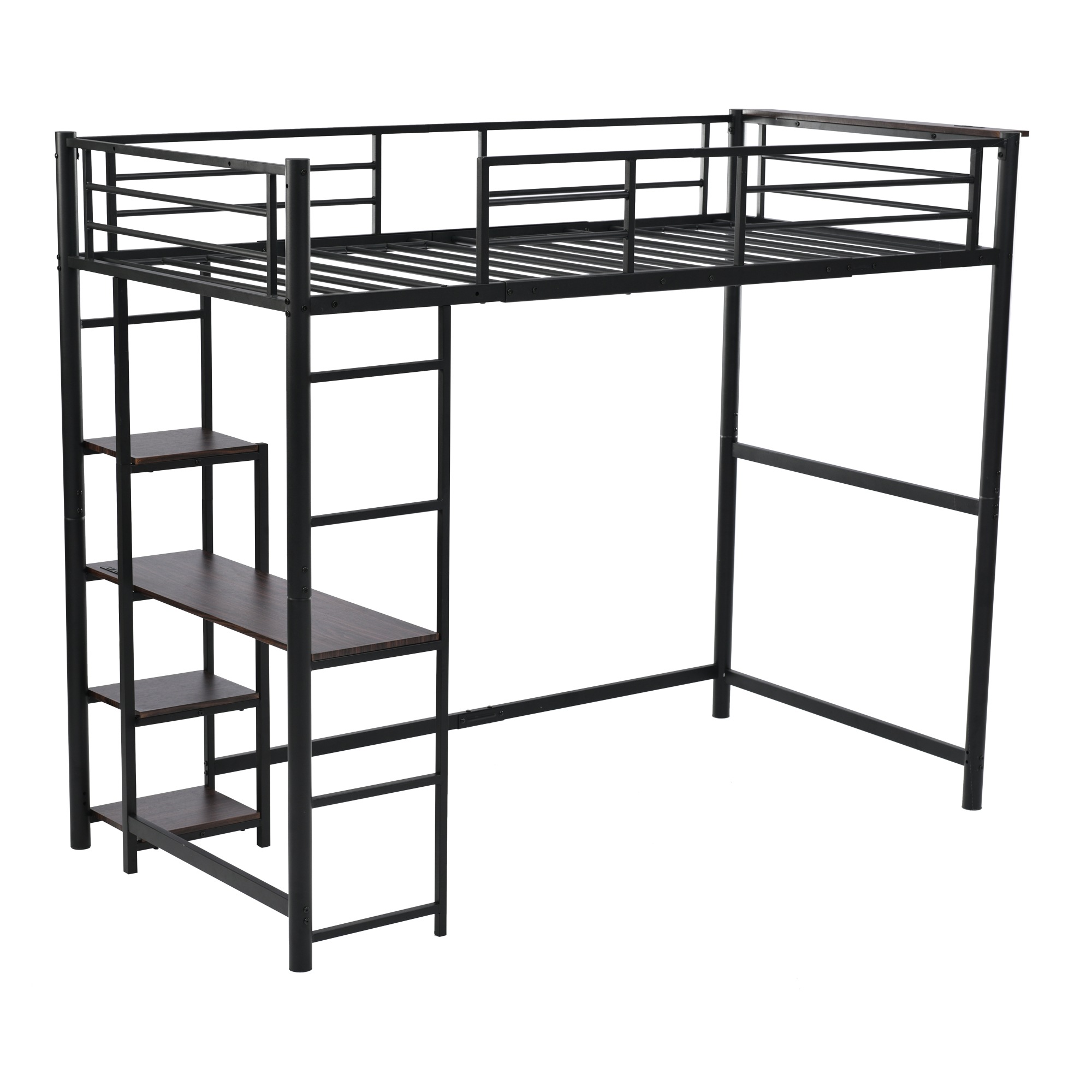 26ロフトベッド パイプベッド シングル 木 デスク付き コンセント付き 耐荷重150kg 高さ170cm 収納棚 ロフトベッド ハイタイプ はしご付き 北欧風 子供部屋 送料無料 スチール 耐震 ベ