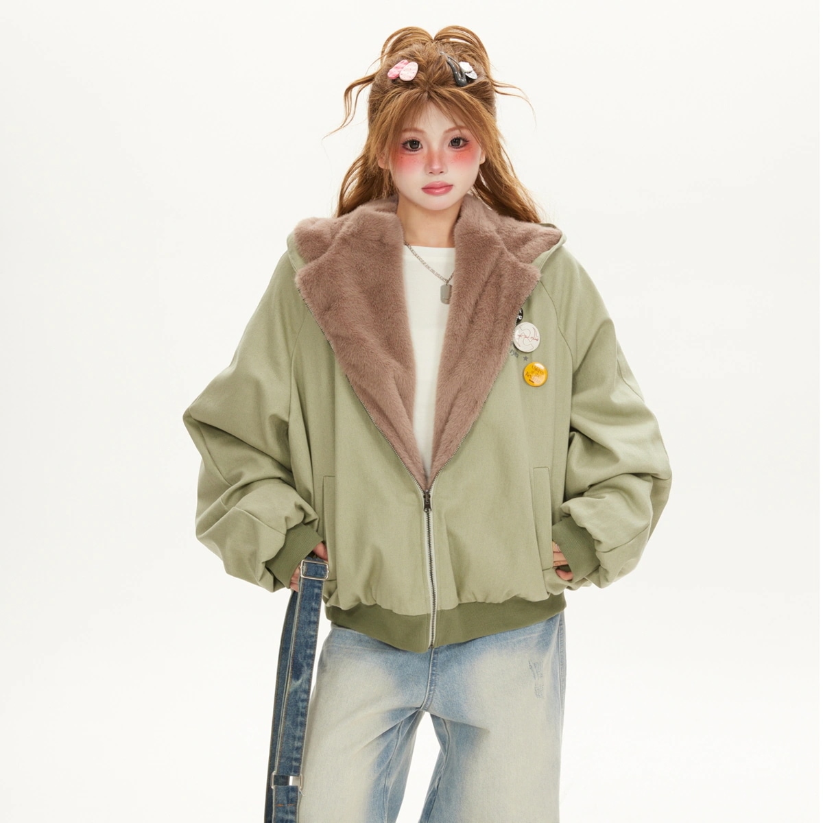 クリスマス2025秋冬 ふっくら中綿 ファーカラー 韓国っぽ フード付き 防寒あったか 暖かい かわいい厚手アウター羽織るファッション系大人ゆったりカジュアルストリートサイズ丈裏シルエットレディース黑