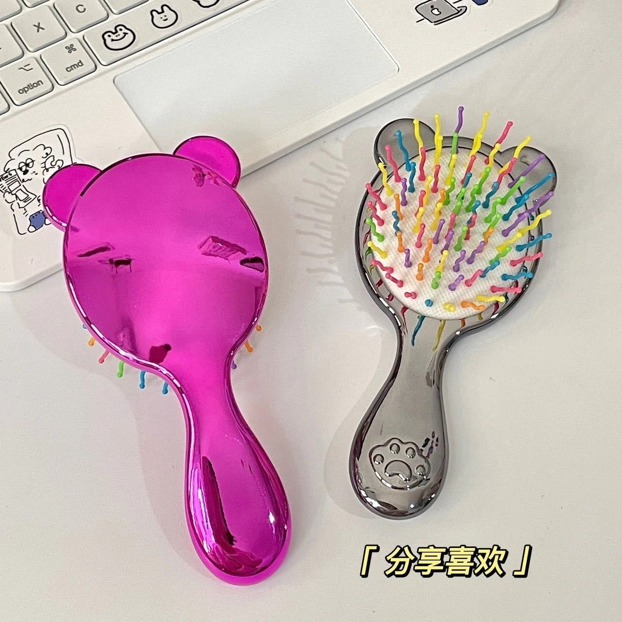 【200点セット】【送料無料】小熊少女エアバッグコーム化粧携帯マッサージコームミニコームカールレインボーkkv