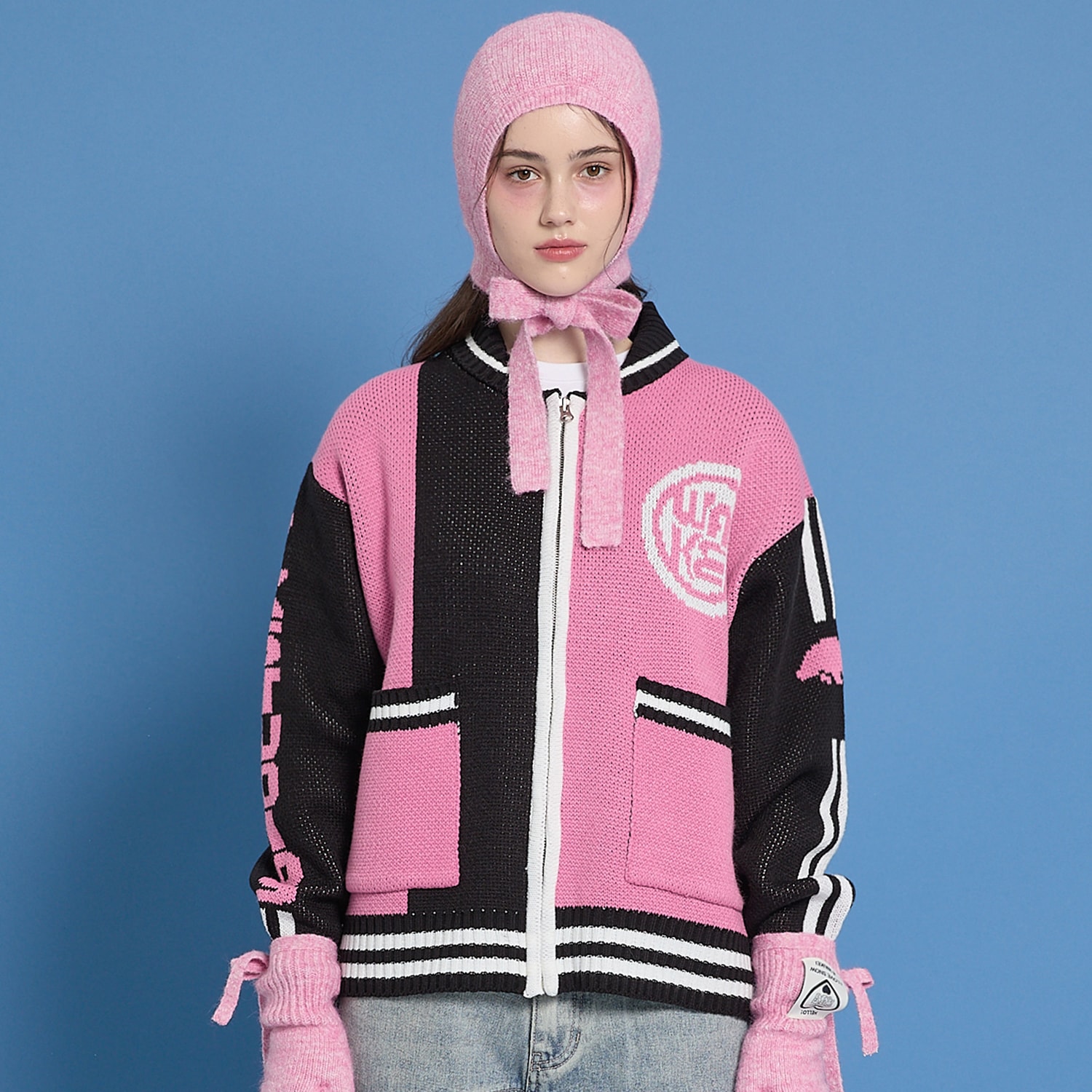 Sporty Logo Zip-up Cardigan PINK