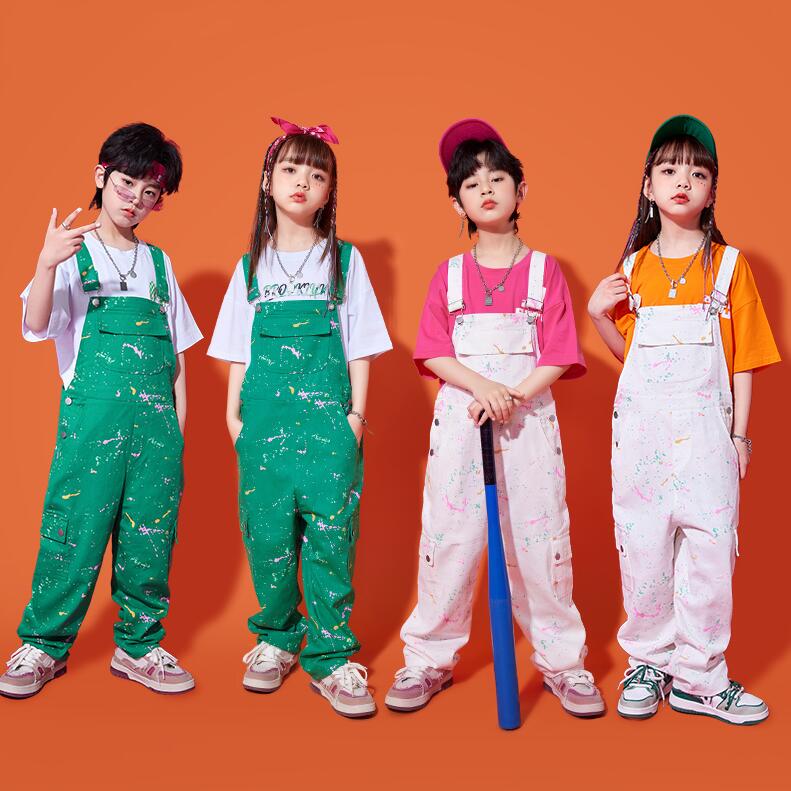 【本日限定】サロペット 子供 ダンス衣装 オーバーオール 落書き柄 キッズ サロペット 半袖tシャツ ジャズダンス ヒップホップダンス 衣装 男の子 女の子 カーゴパンツ hiphop jazz 男女