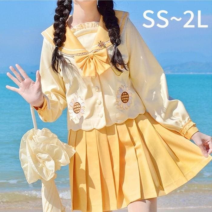 コスプレ 学園祭 女子高校生 中学生 卒業式 上下セット 可愛い 学生服 スカート ベージュ イエロー 制服 2L SS 高校生 入学式 新品/第1弾キャンペーンセーラー服 プリーツスカート JK