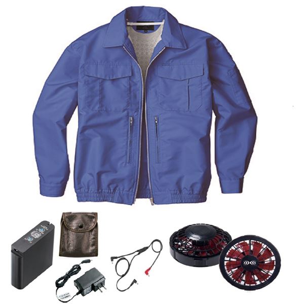 KU92130 空調服 R 綿ポリ混紡 スペーサー一体型 FAN2200BR・CBB500ロングケーブル・LIPRO2セット ライトブルー 4L 16,316円