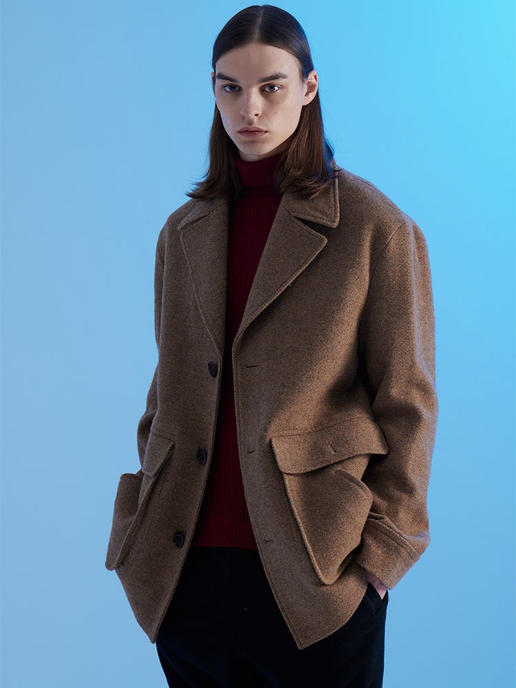 [M]유니섹스 오버핏 울 트위드 싱글 롱자켓_브라운 28,542円