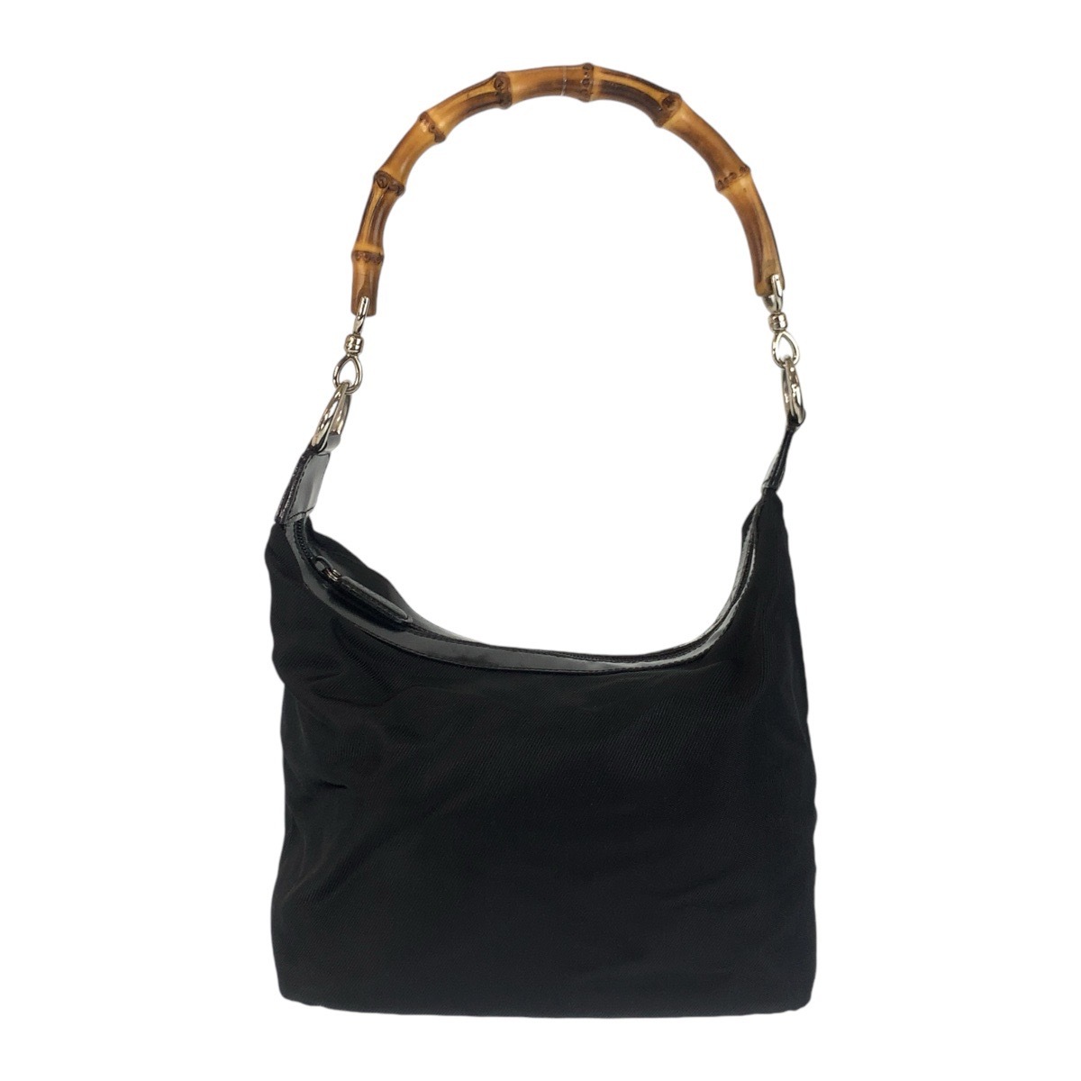 美品 バンブー ブラック黒 シルバー金具 キャンバス/レザー ショルダーバッグ ホーボー レディース 410271