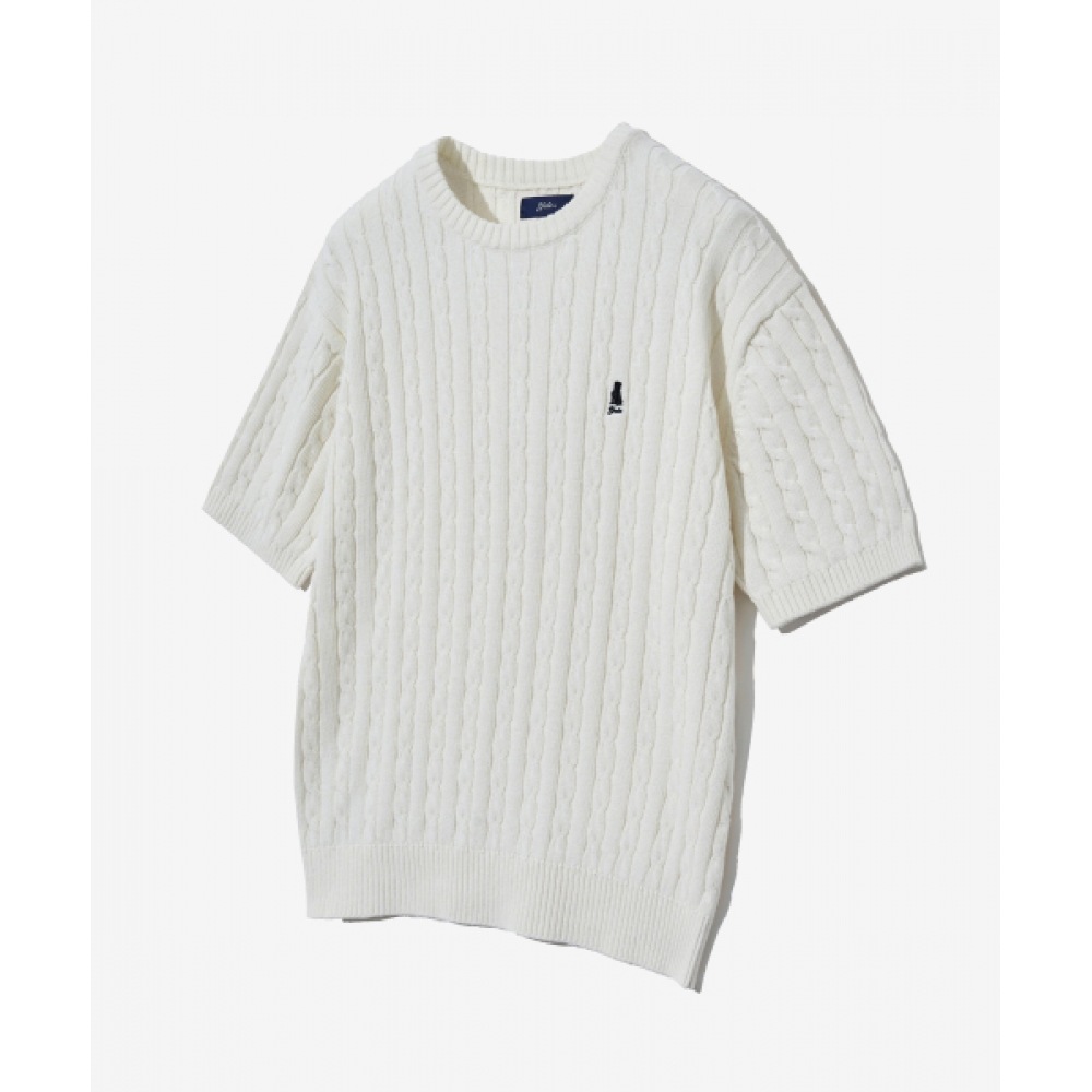 エールヘリテージダンケーブルショートスリーブラウンドニットアイボリー