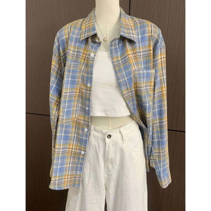 アメリカン レトロ チェック シャツ レディース 長袖 ゆったり リラックス デザイン性 chic 長袖 シャツ アウター44