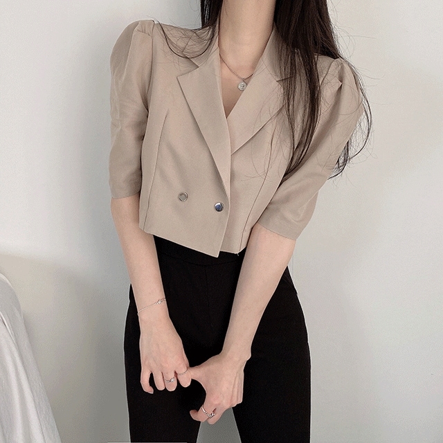 [ハイクオリティリネン夏ジャケット] ボリューム パフ リネン 夏 クロップ 半袖 石鹸 ジャケット 4,687円