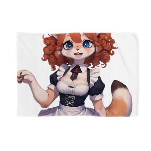 【文字入れ可能受注生産】フェレットの女の子　メイド　ケモナー ブランケット