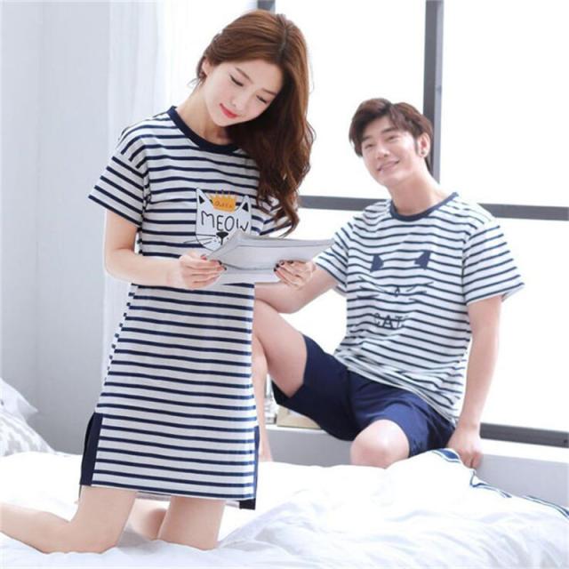 ペアパジャマ ルームウェア カップル パジャマ レディース ワンピース メンズ 綿 可愛い 猫 寝巻き 上下セット 部屋着 お揃い 寝間着 ギフト