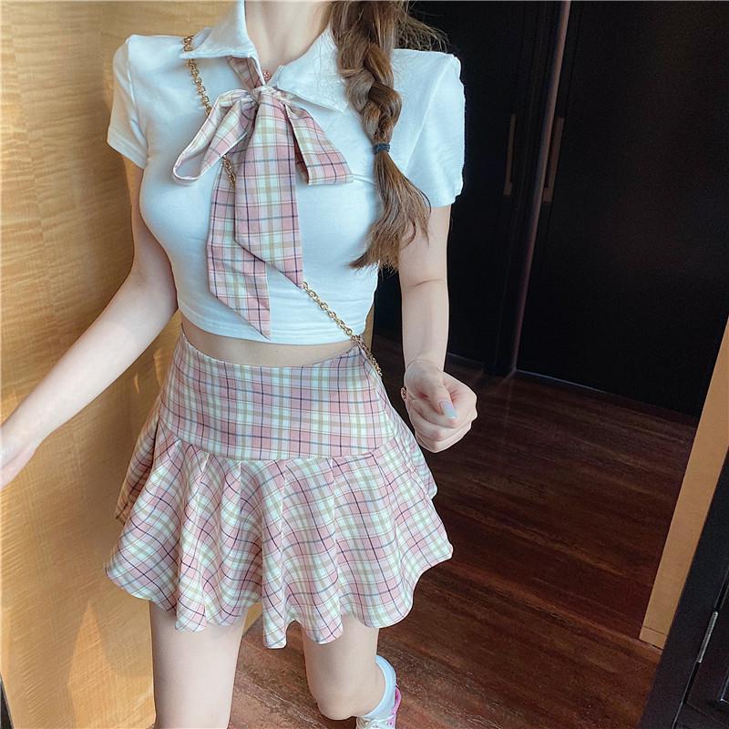 【1つ買うと10つ無料】カレッジスタイルのプリーツスカートセットjk格子縞のスカート学生スーツガールサマー服女性