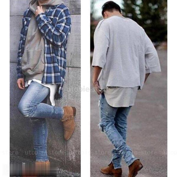 Tシャツ メンズ 半袖 無地 丈長 ロング丈 綿100