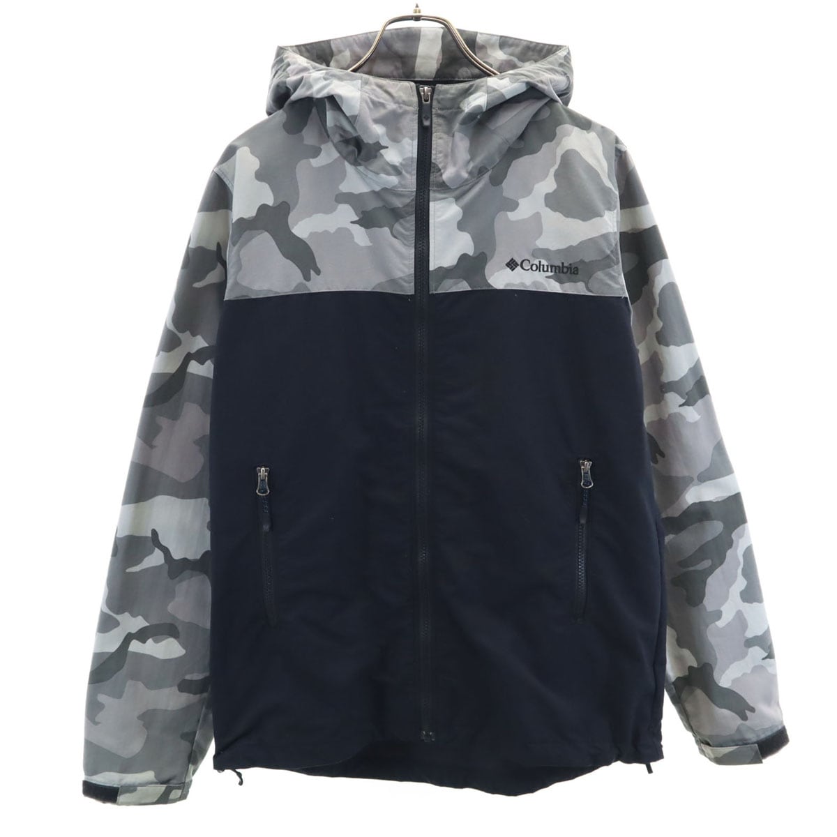 迷彩柄 ナイロンジャケット L ブラック フーディー アウトドア メンズ 古着