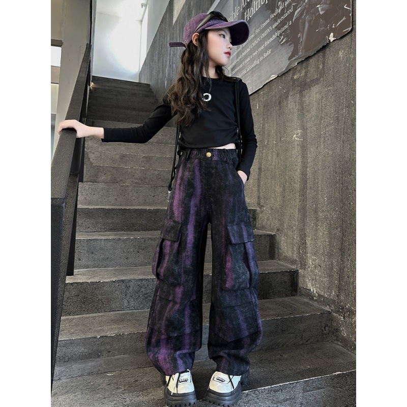 女の子秋服セット2024新作大きい子供用おしゃれでかっこいいウェア子供春秋オーバーオール2点セット