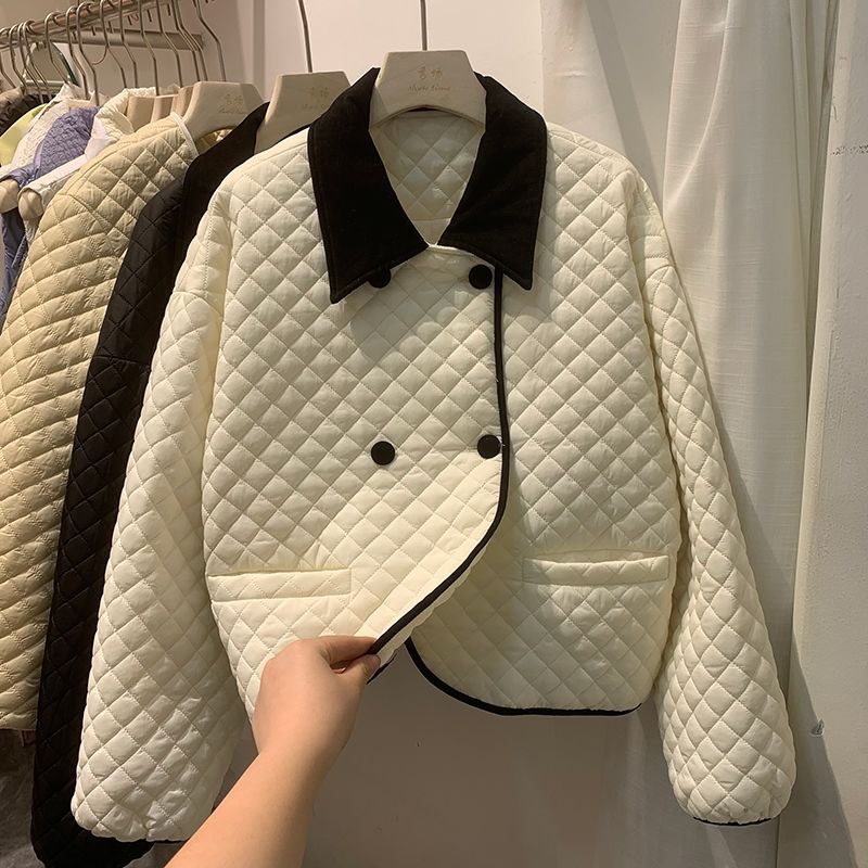 品質いいな新品 コート 中綿ダウンコート レディース キルティングコート 折り襟ジャケット 秋冬 40代 カジュアル ショット丈コート 黒防寒着 オーバー 軽量アウター 韓国風