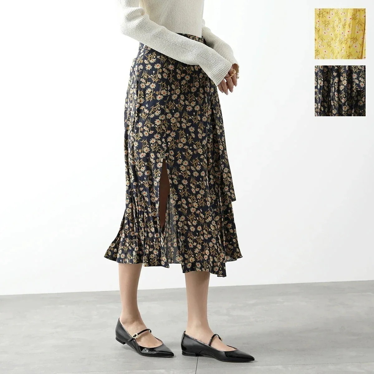 N21 ヌメロヴェントゥーノ プリーツスカート C091 5549 レディース 花柄 フラワー ベルト付き フレア シルク スリット カラー2色 【mega】