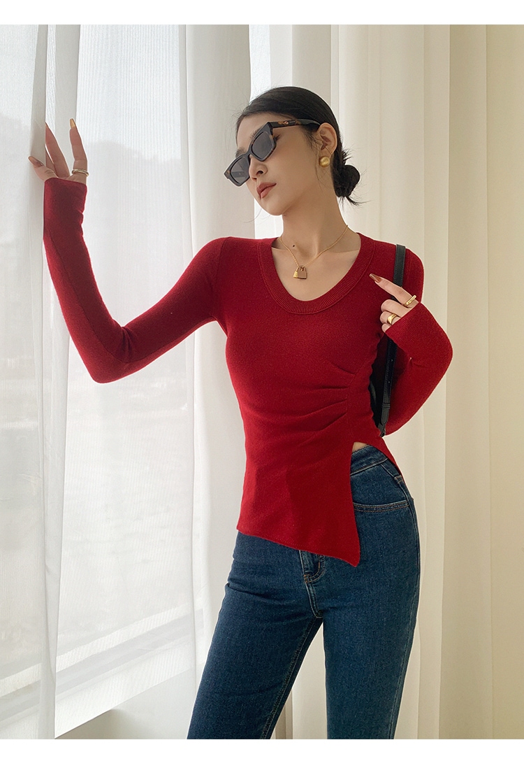 レディース ファッション ボトム ニットウェア レディース 秋 冬 デザイン スリム シック セーター レッド ブラウン ブラック ＳＭＬXL トップス 袖あり かわいい 大人可愛い きれいめ