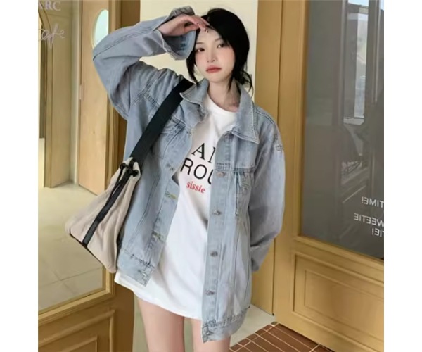 レディース ジャケット アウター 上着 デニム デニムジャケット Gジャン ミドル丈 長袖 襟付き ポロカラー ストリート ボタン ウォッシュ シンプル カジュアル おしゃれ かっこいい レトロ