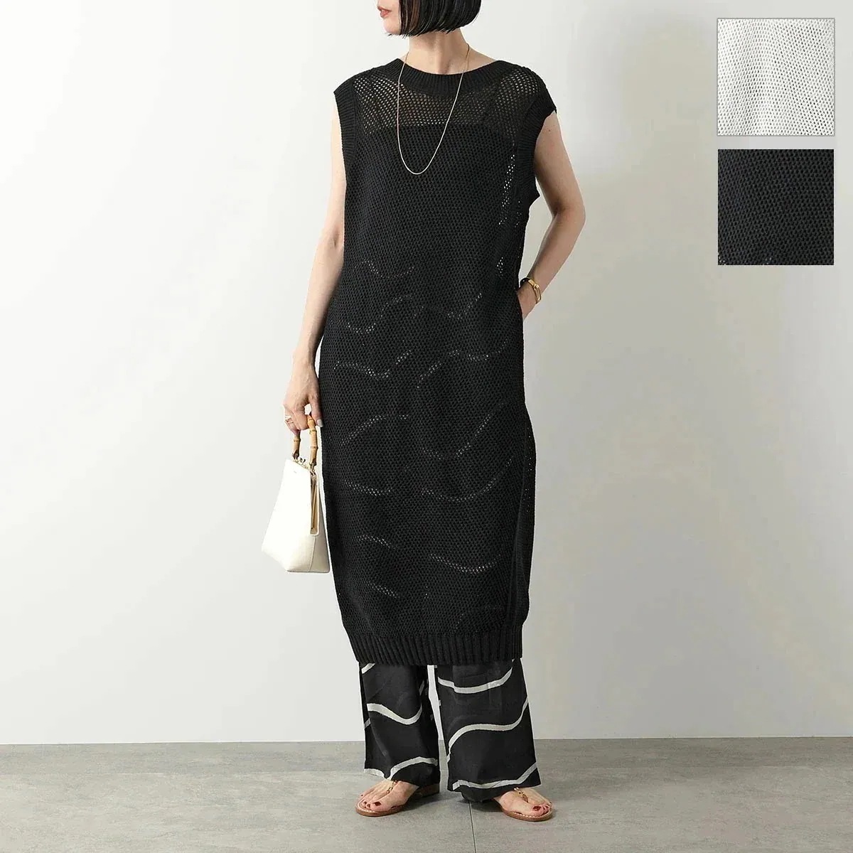 C.T.plage シーティー・プラージュ ベスト CT24126 レディース ニット ワンピース ジレ メッシュ コトンブレンド ロング丈 Vネック カラー2 【mega】