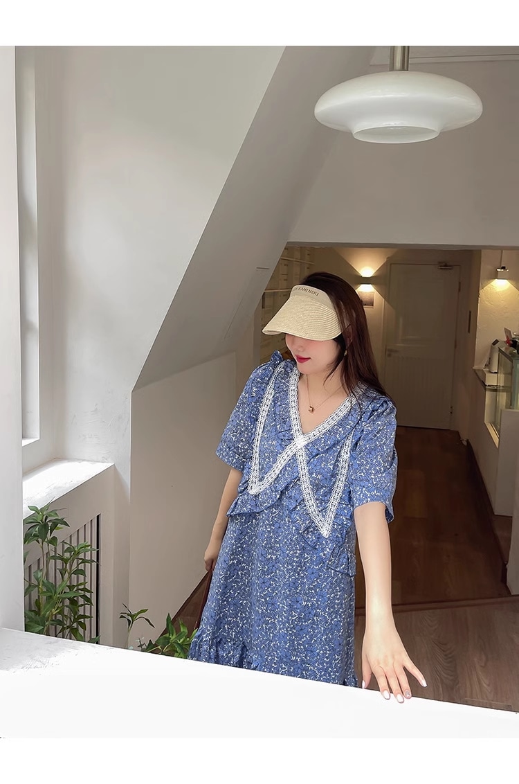 ライト ラグジュアリー ハイエンド レトロ レース Vネック 花柄 カバー ドレス 個性的 ワンピース ロング ロング丈 袖あり 半袖 五分袖 7分袖 七分袖 Vネック 襟なし 大人可愛い きれいめ 7,387円