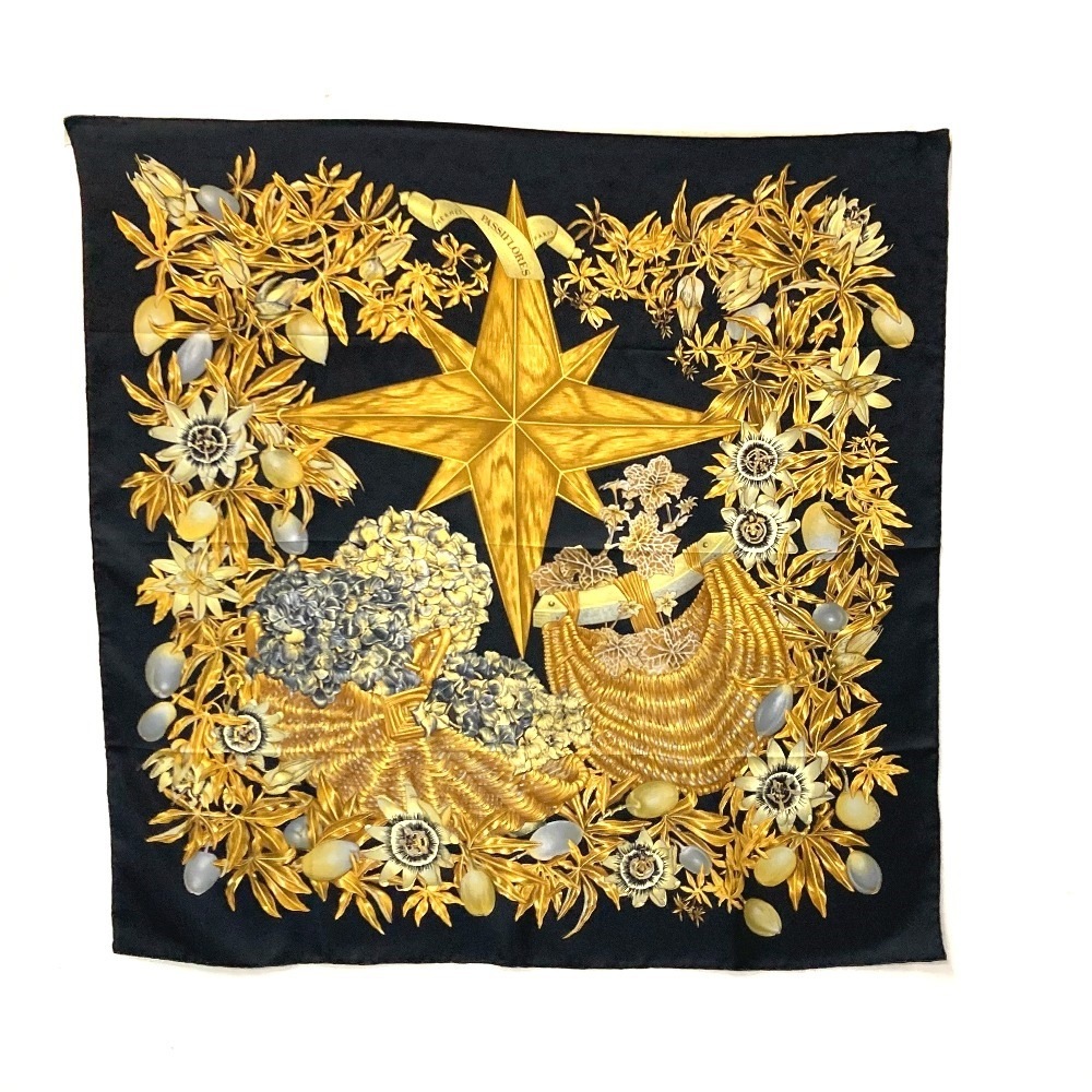 スカーフ PASSIFLORESパッションフラワー カレ90 シルク ブラック