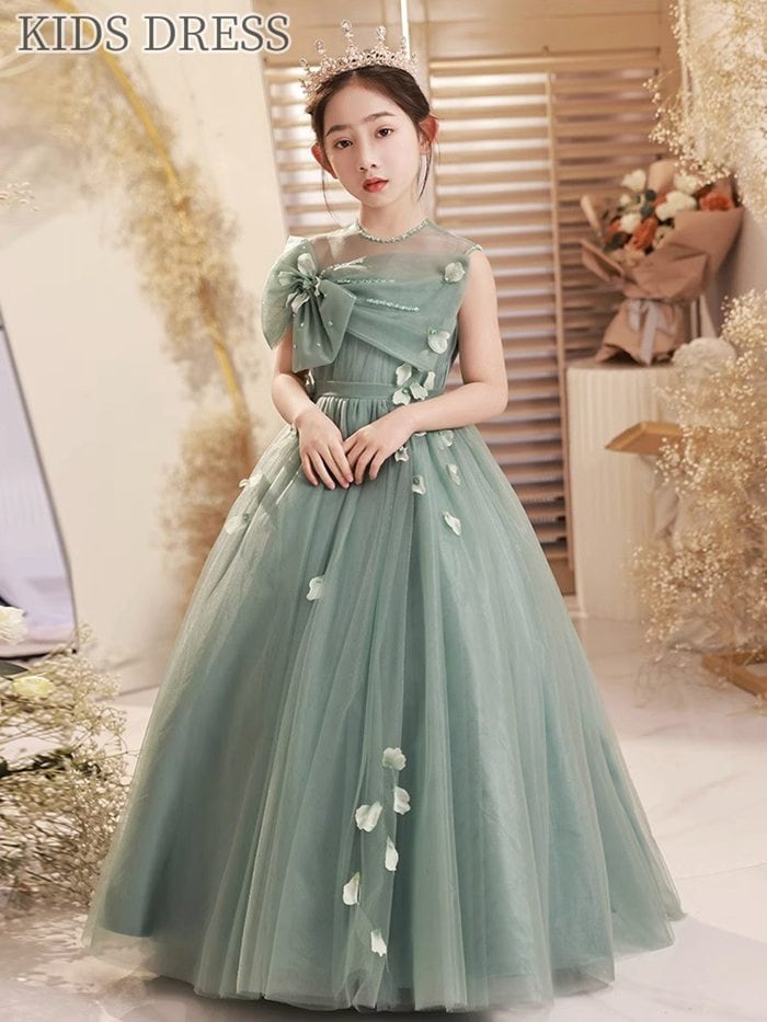新品早く買いに来て 子供ドレス ピアノ発表会 キッズ ロングドレス グリーン ワンピース 花柄 子供 ドレス チュール ノースリーブ 女の子 フォーマルドレス 子ども 誕生日 パーティードレス 結婚 5,297円