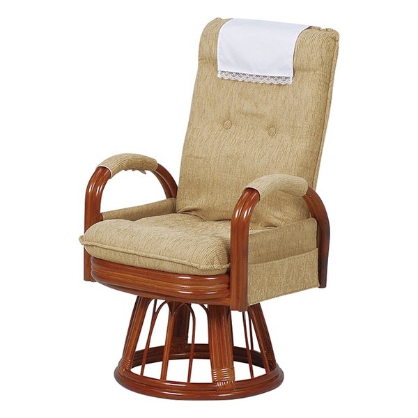 ギア回転座椅子ハイバック ライトブラウン 座面高45cm ラタン RZ-974-Hi-LBR