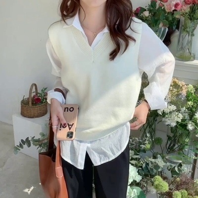 トップス ニットソー セーター ベスト ミディアム丈 袖なし ノースリーブ Vネック ストレート レイヤード ニット かわいい 大人可愛い きれいめ シンプル カジュアル 大人 上品 おしゃれ お洒落
