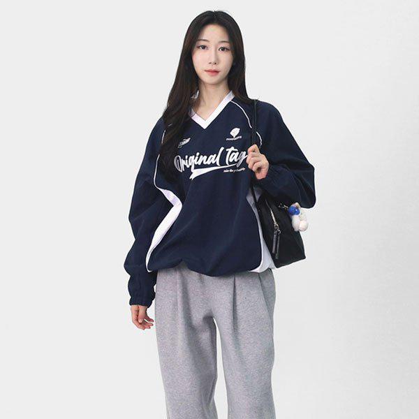 男女兼用裏起毛ラグビーTシャツ スウェット スポーティ Vネック トレーナー STAG001