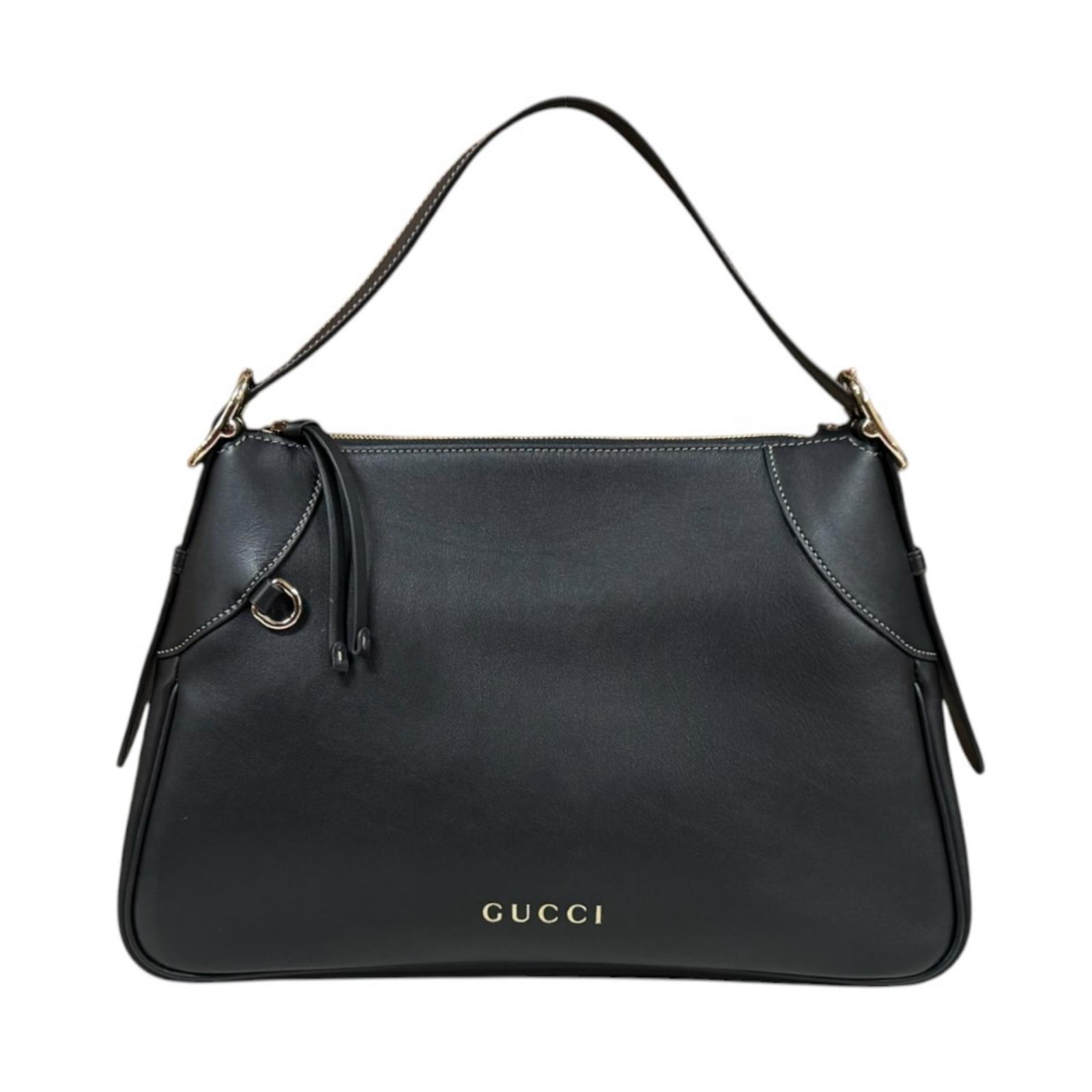 グッチ ラージ GGエンブレム トートバッグ レザー 815217 ブラック GUCCI 中古 美品