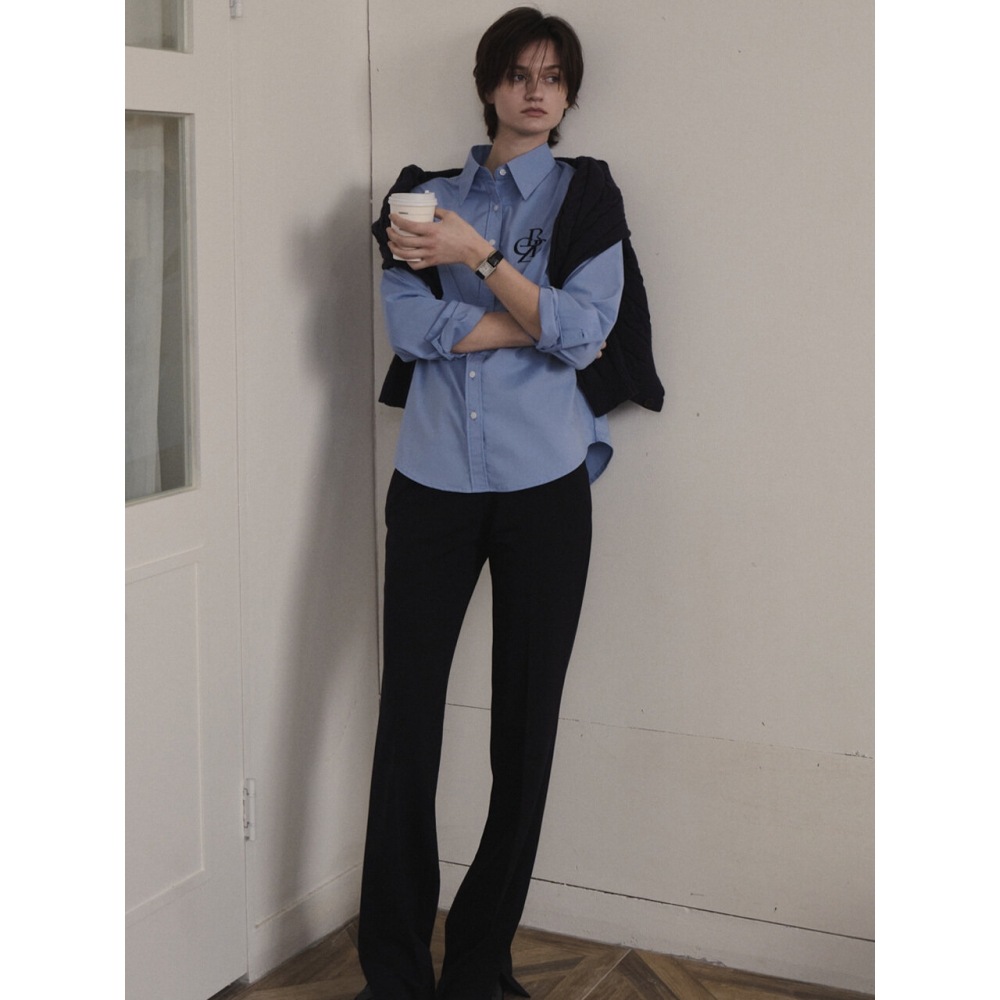 CITYBREEZEスリットブーツカットスラックスNAVY