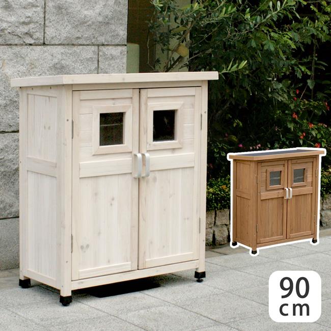 物置き 屋外ストッカー 木製収納庫 薄型スリム 園芸用品 ガーデニング 幅80 奥行40 高さ92cm