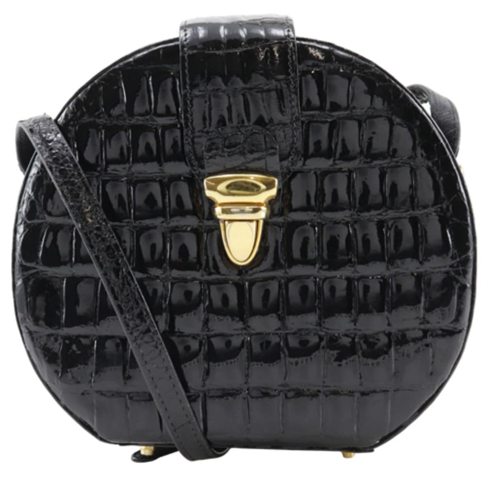 ポシェット ショルダーバッグ クロコダイル 黒 レディース 中古品
