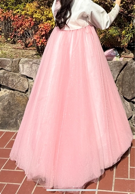 実例写真！ カラードレス ピンク キラキラグリッターチュール トレーン オーバースカート 16,337円