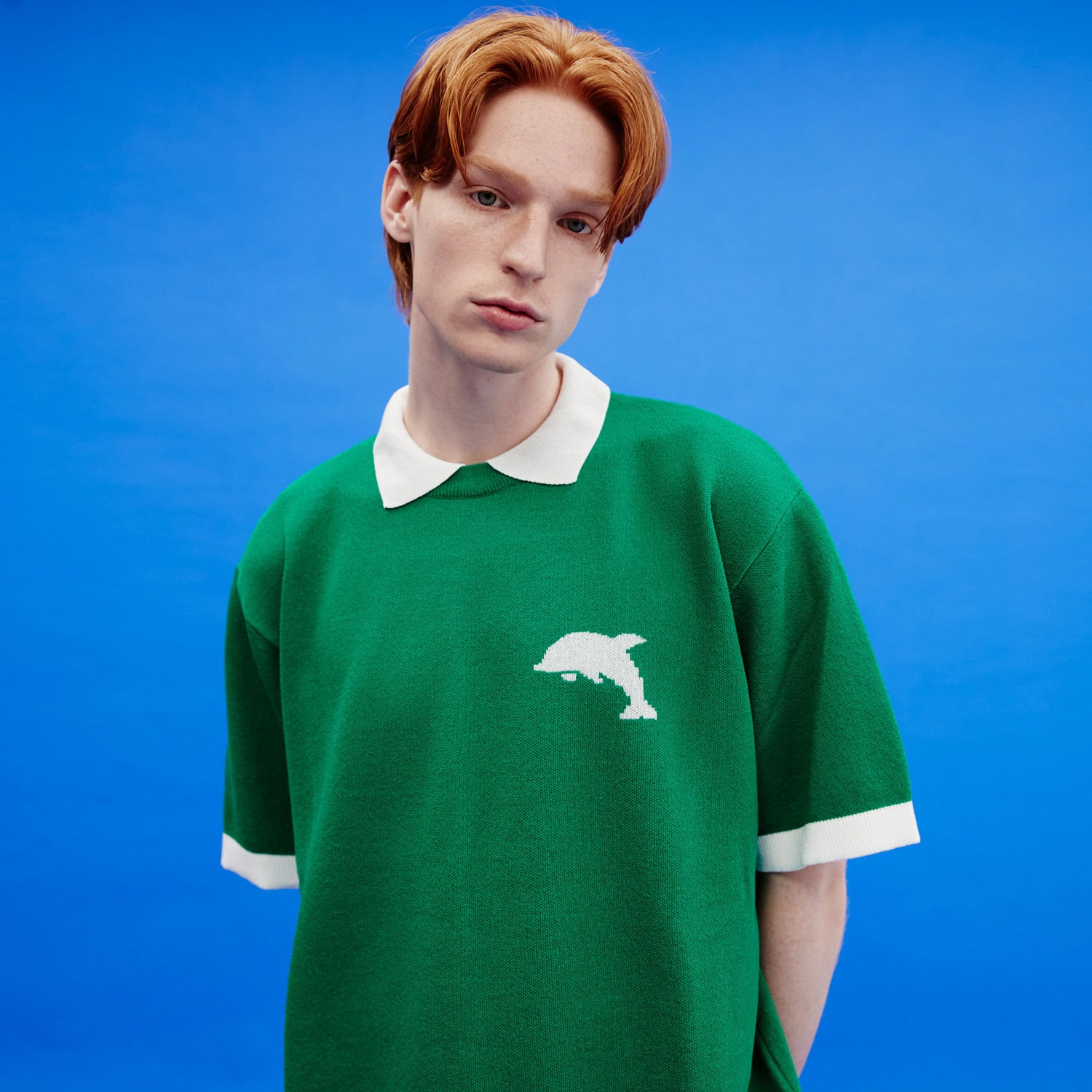 Dolphin collar half sleeve knit GREEN