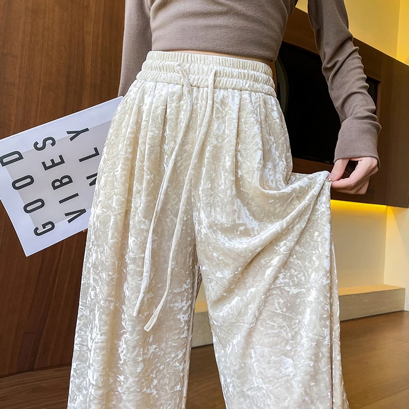 【1点ご購入 で10点プレゼントいたします】ラメ入りワイドパンツ女性秋冬ハイウエストで痩せ見えゆるだるさ風パンツカジュアルドレープ感モップロングパンツ