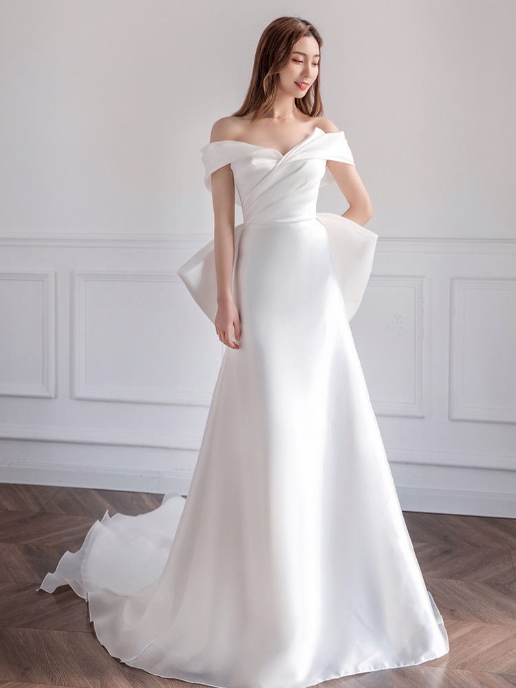 ワンショルダーウェディングドレス2025花嫁メインヤーンハイエンドテクスチャライトプチウェルカムヤーンシンプル