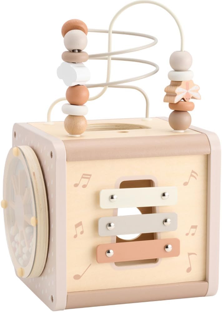 LabelLabel (レーベルレーベル) アクティビティキューブ 木製 おもちゃ ルーピング 型はめ 赤ちゃん 1歳 2歳 誕生日プレゼント 男の子 女の子 木のおもちゃ 知育玩具 (ラテ) 7,656円