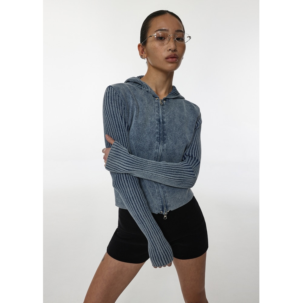 ブラックアップ [MADE] コンテンポラリーウォッシュニットフーディージップアップ