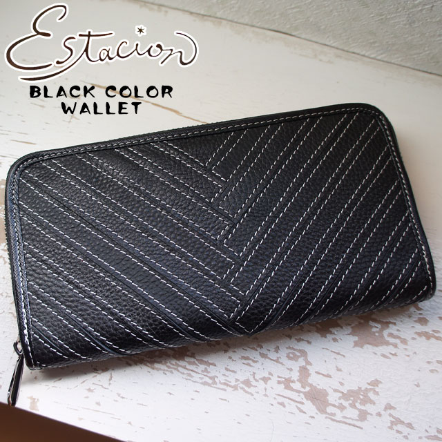 エスタシオン Estacion 長財布 本革 レザー レディース 1035 ラウンドファスナー 財布 ウォレット サイフ 黒 ブラック