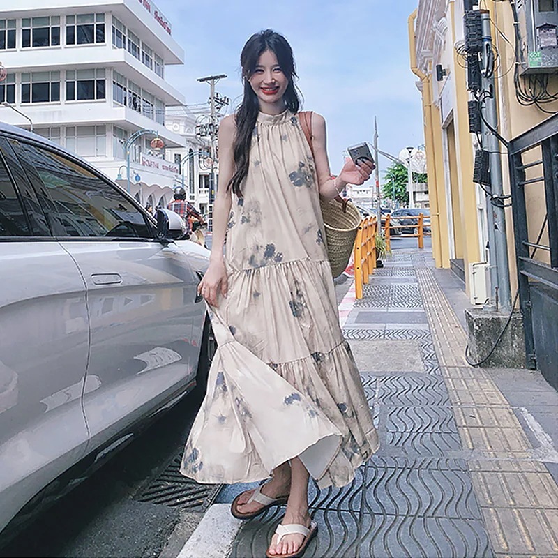 L12 韓国 ワンピース INS風 人気新作短納期 高級感 シフォン 袖なし ゆったり レディース ファッション ロング 春 夏 旅行 レディース ビーチ 体型カバー 大きいサイズ ロングワンピース3