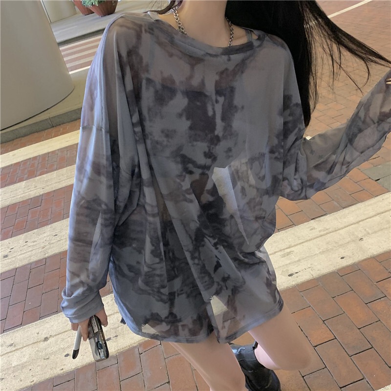 レディース トップス ロンT カットソー 長袖 ラウンドネック フェミニン ストリート 透け感 シースルー チュール シアー かわいい 大人可愛い カジュアル おしゃれ こなれ感 ラフ ガーリー