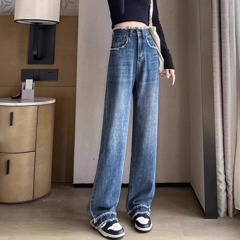 レディース パンツ ボトムス デニム Gパン ワイドレッグモップパンツ ロング ワイド ポケット ハイウエスト ブルーデニム カラーデニム かわいい 大人可愛い シンプル カジュアル おしゃれ