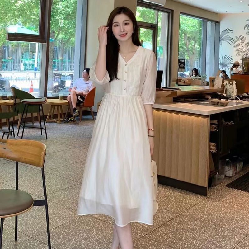 ストライプテンセルドレスレディース2024夏ゆったり痩身ウエスト気質ミドル丈スカート