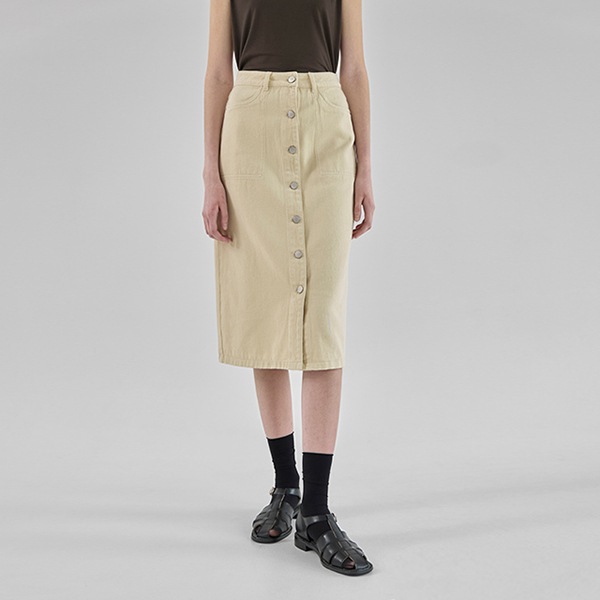 ロングスカート NAINFront Open Square Stitch Denim Skirt (SK-4773)