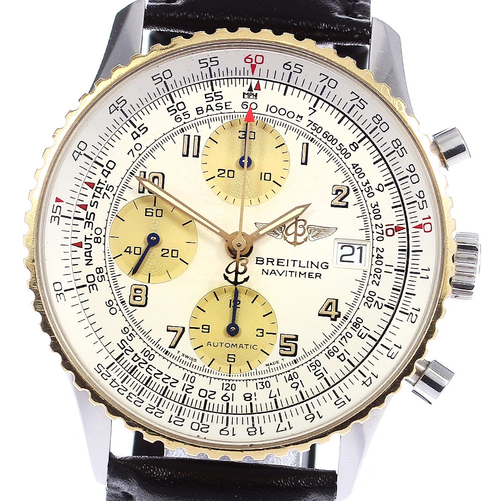 ブライトリング BREITLING D13022 オールドナビタイマー クロノグラフ K18YGベゼル 自動巻き メンズ 箱保証書付き_792020【中古】