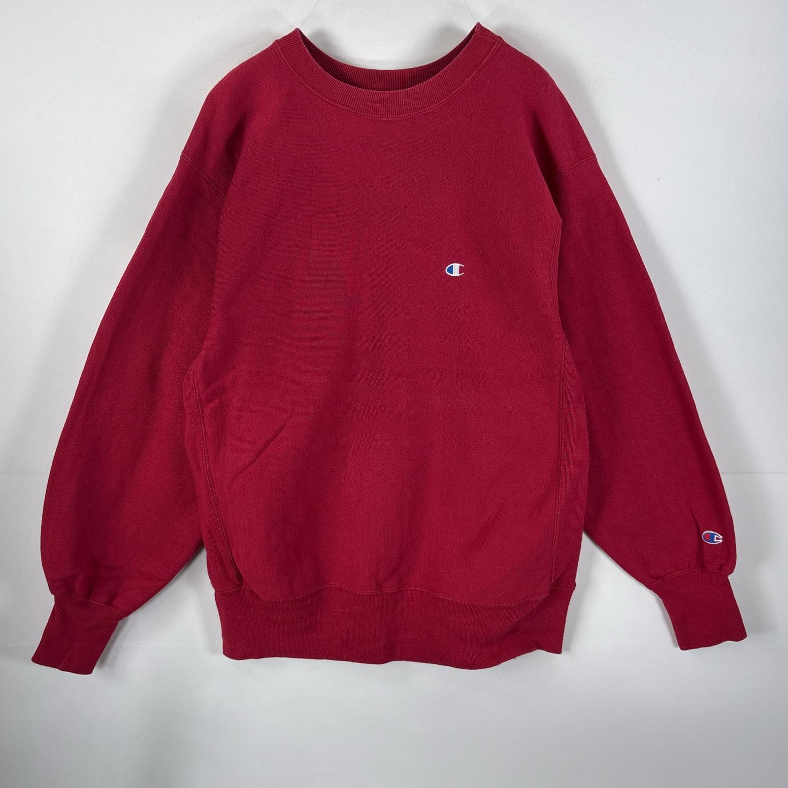 古着 90s/90年代 USA製 スウェット リバースウィーブ オリジナル ワンポイント刺繍 XL レッド メンズ